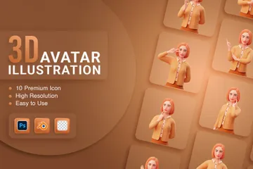 Avatar de garota de negócios meio corpo Pacote de Illustration 3D