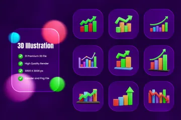 Business Growth Up Graph 3D Icon Pack