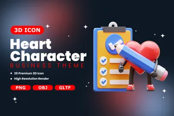 Business Heart Character 3D Icon Pack