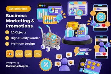 Business Marketing And Promotion 3D Icon Pack