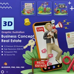 Business Real Estate Marketing 3D Illustration Pack