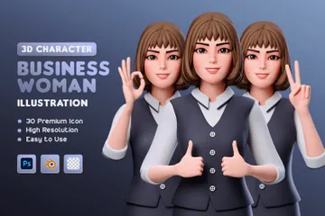 Business Woman Character - Half Body 3D Illustration Pack