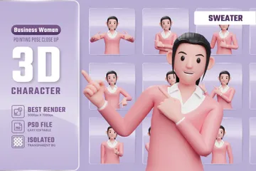 Business Woman Pointing Pose In Sweater 3D Illustration Pack