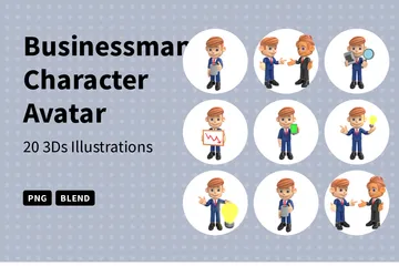 Businessman Character Avatar 3D Illustration Pack