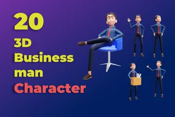 Businessman Character Pose 3D Illustration Pack