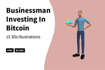 ビットコインに投資するビジネスマン 3D Illustrationパック