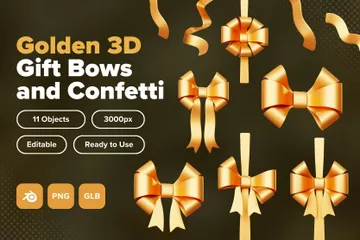 Noeuds cadeaux et confettis dorés Pack 3D Icon