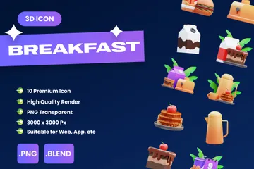 Comida de café da manhã Pacote de Icon 3D