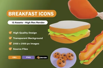 Comida de café da manhã Pacote de Icon 3D