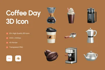 Dia del cafe Paquete de Icon 3D