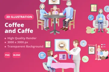 Cafe y cafe Paquete de Illustration 3D