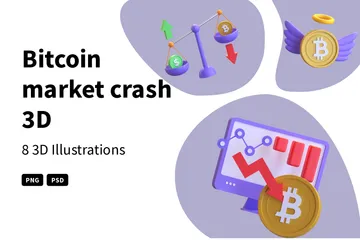 Caída del mercado de Bitcoin Paquete de Illustration 3D