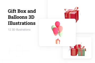 Caja de regalo y globos Paquete de Illustration 3D