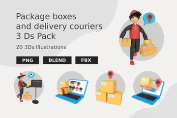 Cajas de paquetes y mensajeros de entrega Paquete de Illustration 3D