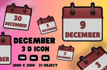 Calendário de dezembro Pacote de Icon 3D