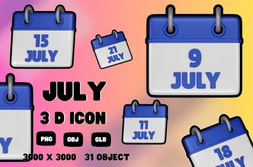 Calendário de julho Pacote de Icon 3D