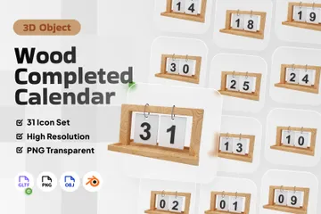 Fecha del calendario de madera Paquete de Icon 3D