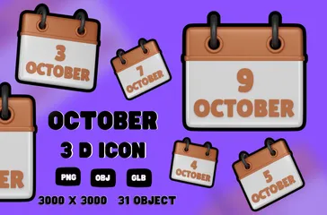 Calendário de outubro Pacote de Icon 3D