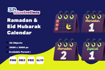 Calendário do Ramadã e Eid Mubarak Pacote de Icon 3D