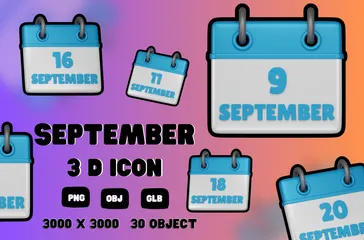 Calendário de setembro Pacote de Icon 3D