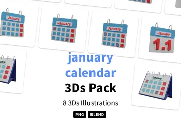 Calendario de enero Paquete de Icon 3D