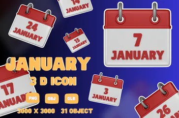 Calendário de janeiro Pacote de Icon 3D