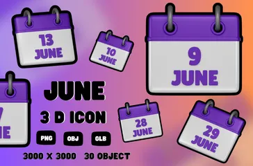 Calendário de junho Pacote de Icon 3D