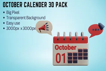 Calendário de outubro Pacote de Icon 3D