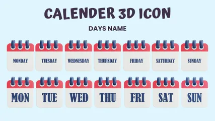 Calender Days Name Of The Week 3D Icon Pack