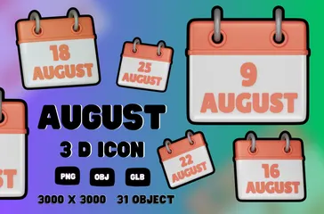 Calendrier d'août Pack 3D Icon