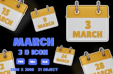 Calendrier de mars Pack 3D Icon