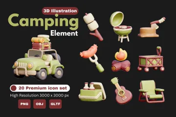 キャンプ要素 3D Iconパック