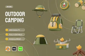 Camping en plein air Pack 3D Icon