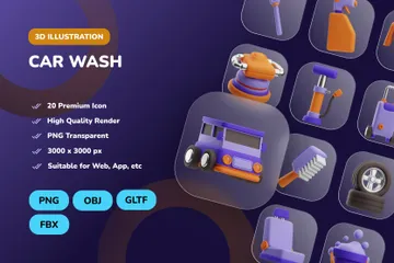 Car Wash 3D Icon Pack
