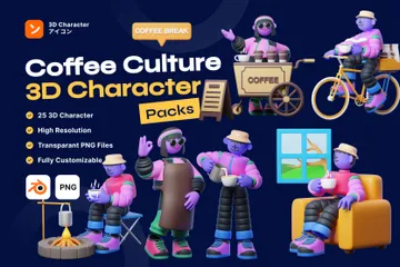 Carácter de la cultura del café 3D Illustration Pack