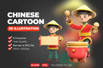 Caractere chinês Pacote de Illustration 3D