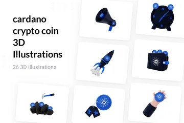 Pièce cryptographique Cardano Pack 3D Illustration