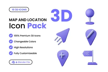 Cartes et épingles de localisation Pack 3D Icon