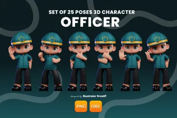 Menino de desenho animado com uniforme verde, chapéu azul e calça preta Pacote de Illustration 3D
