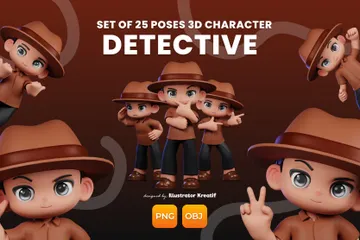 Cartoon Boy In Brown Hat And Black Pants 3D Illustration Pack