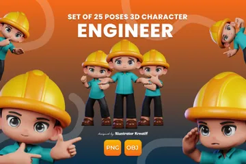 Cartoon Character Of A Boy With A Hard Hat And Black Pants 3D Illustration Pack