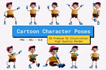 Cartoon Character Poses 3D Illustration Pack