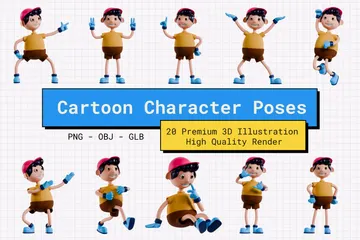 Cartoon Character Poses 3D Illustration Pack