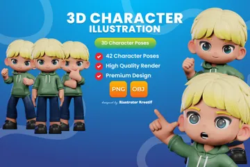 Cartoon Character With Blonde Hair 3D Illustration Pack