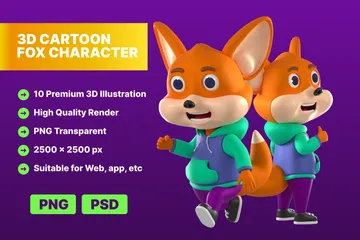 Cartoon-Fuchs-Charakter 3D Illustration Pack