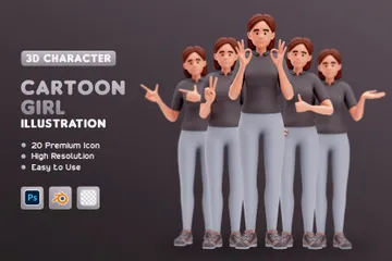 Cartoon Girl Full Body 3D Illustration Pack