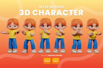 Cartoon With A Yellow Shirt And Blue Jeans 3D Illustration Pack