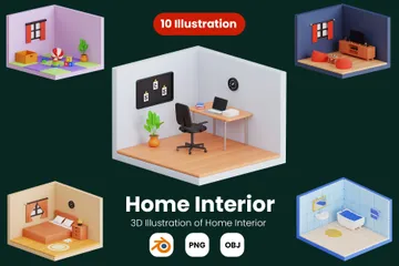 Interior de casa Pacote de Illustration 3D