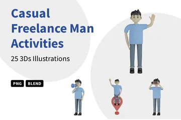 Casual Freelance Man Activities 3D Illustration Pack
