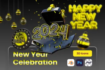 Celebração de Ano Novo Pacote de Icon 3D